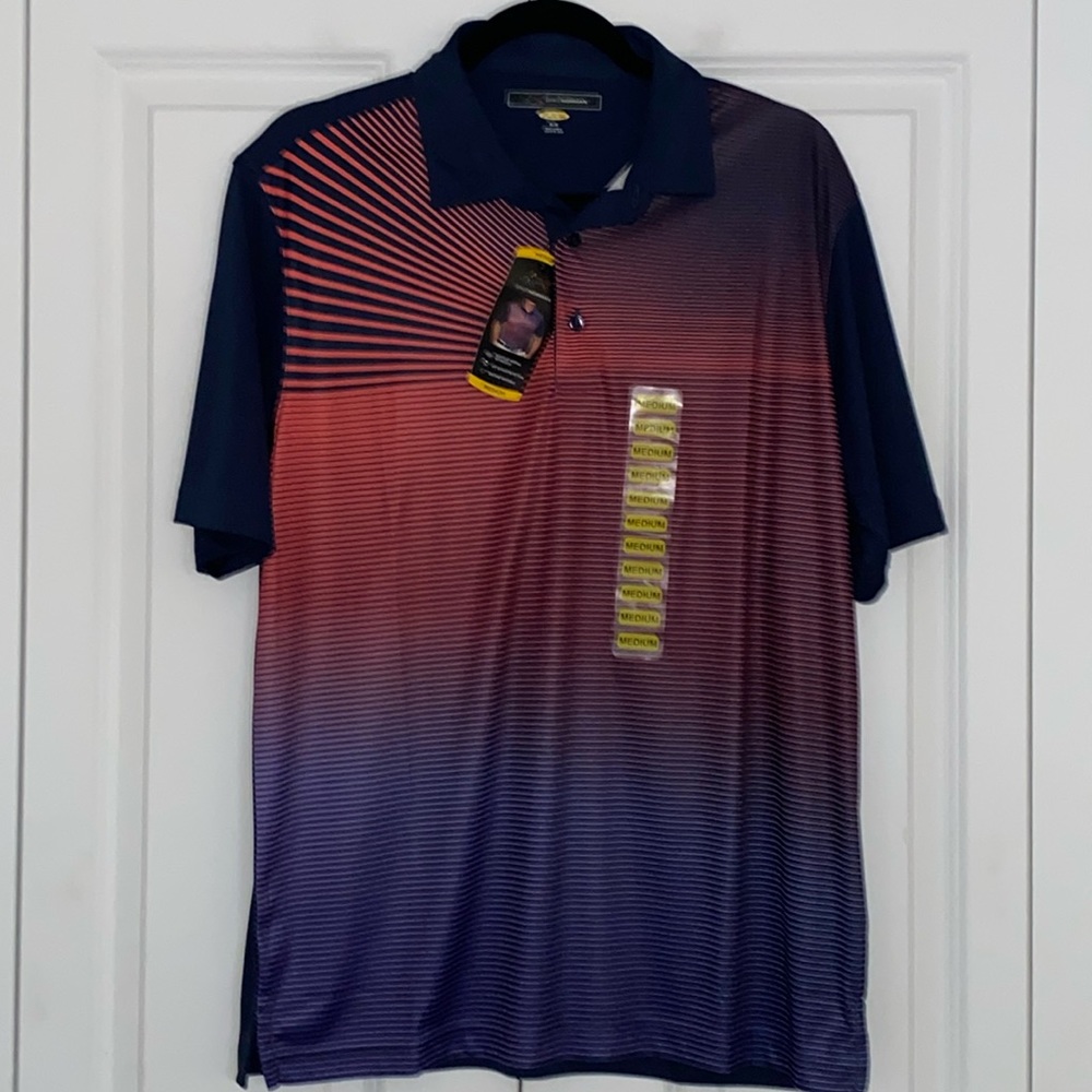Country Club Greg Norman Golf Polo Shirt Ombré Stripes UPF 30 Navy Size Medium